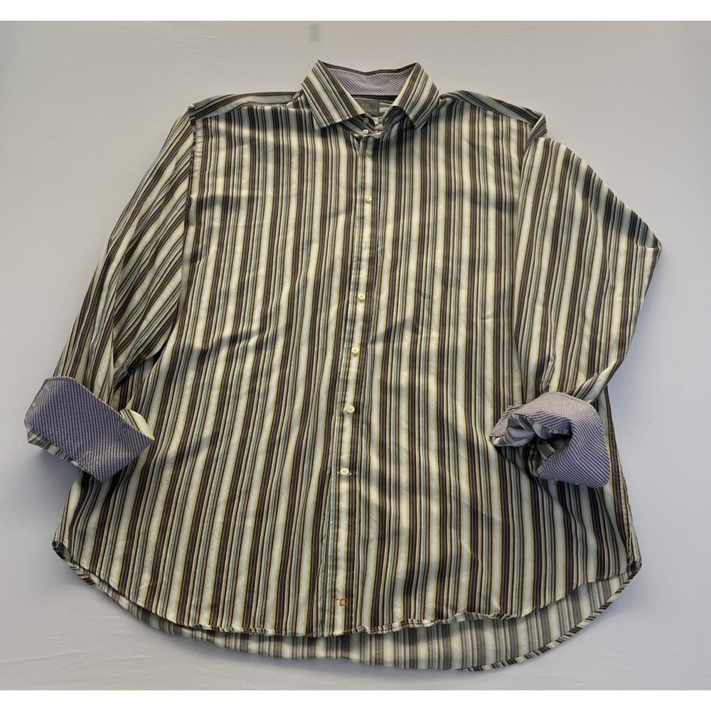 Thomas Dean Mens Multicolor Striped Button Front Shirt Flip Cuff Size XXLT